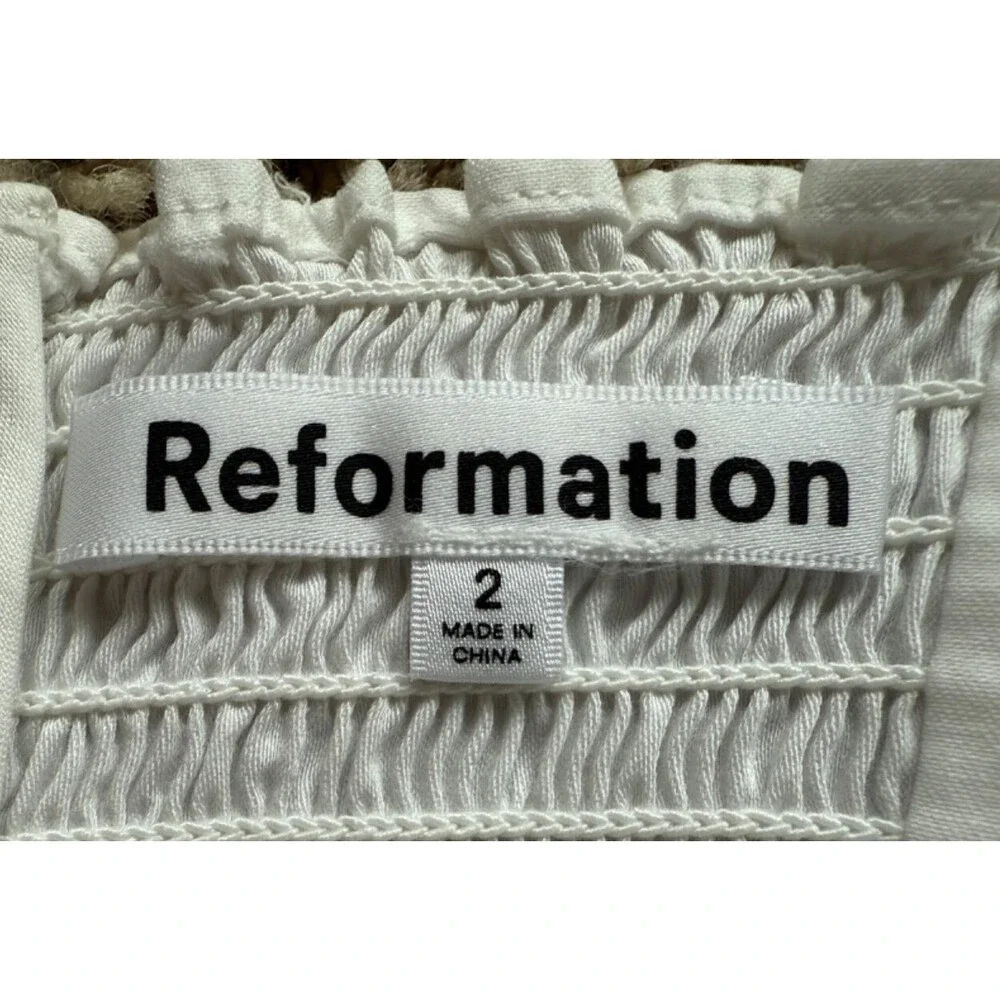 Reformation Organic Cotton Puff Sleeve Peasant Top Smocked Back Ivory Size 2